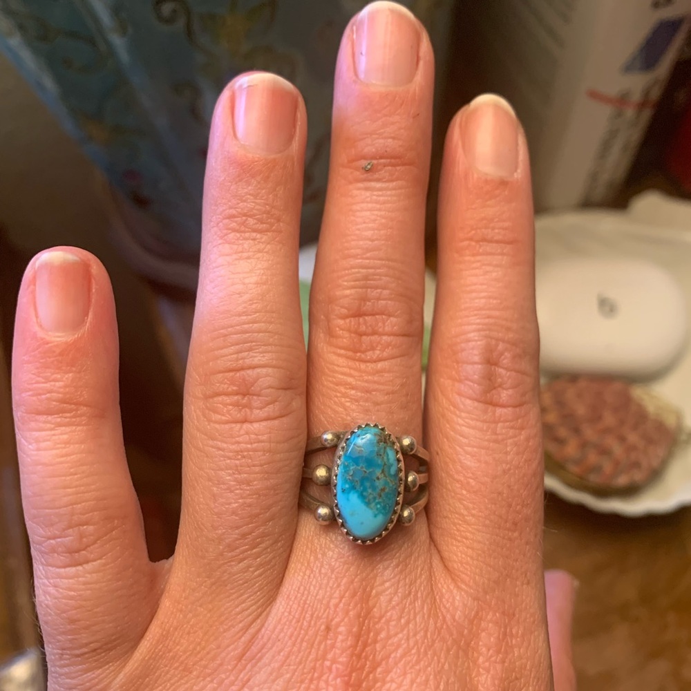 Kingman turquoise sterling silver ring size 5.5